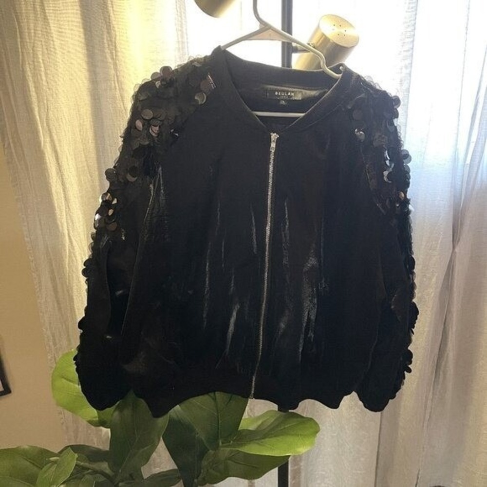 Beulah sequin bomber special occasion oversize glam satin liner going out LG - Picture 3 of 7